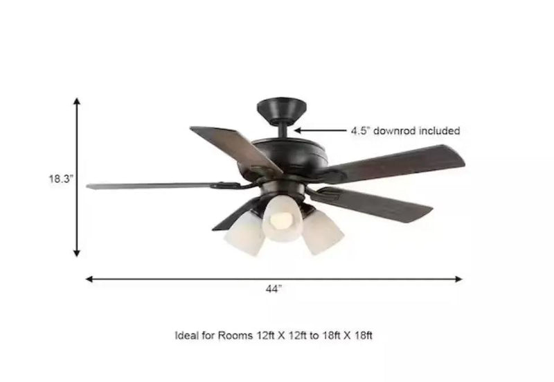 Open Box Hampton Bay Riley 44 in. Indoor LED Bronze Dry Rated Downrod Ceiling Fan with 5 Reversible Blades, Light Kit and Remote Control by Selzalot