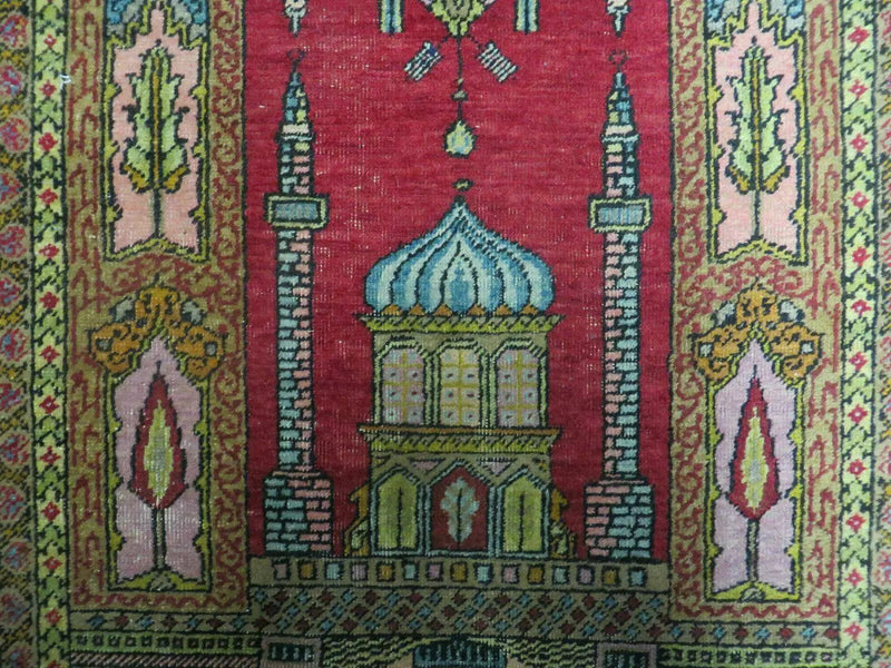 4' X 6' Antique 1920s Handmade Turkish Mehrab Design Wool Rug Lantern Beautiful by Jewel Rugs