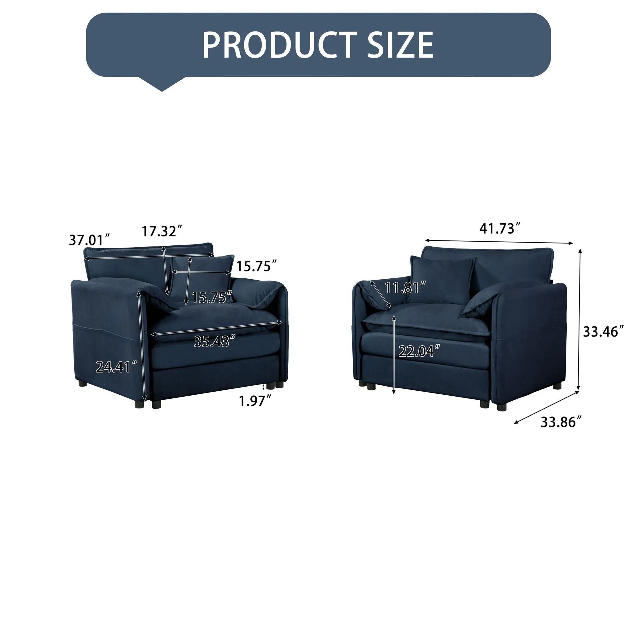 Modern Oversized Accent Chair, Comfy Single Sofa With Large Seat (Set of 2) by Unique Piece Furniture