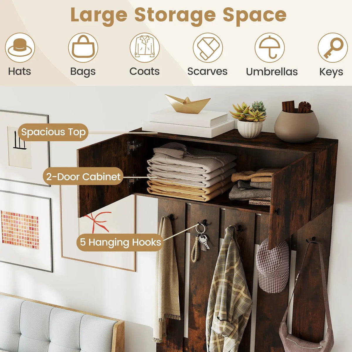 Entryway Wall Coat Rack Wall Mounted Coat Clothes Rack, photo 4 of 16