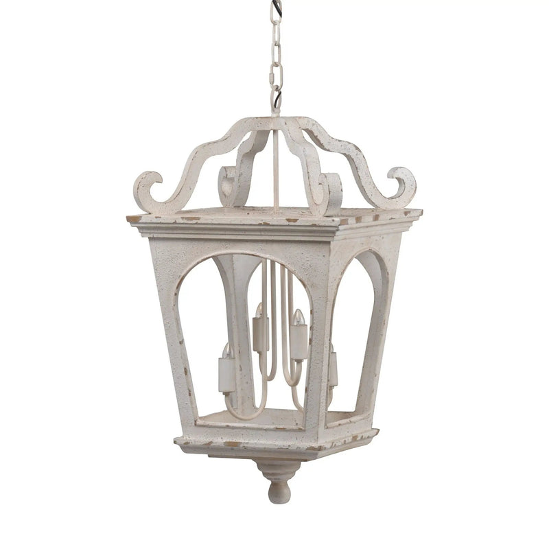4 Light Wood Chandelier, Hanging Light Fixture With Adjustable Chain For Kitchen, Bulb Not Included - Cream White by Unique Piece Furniture