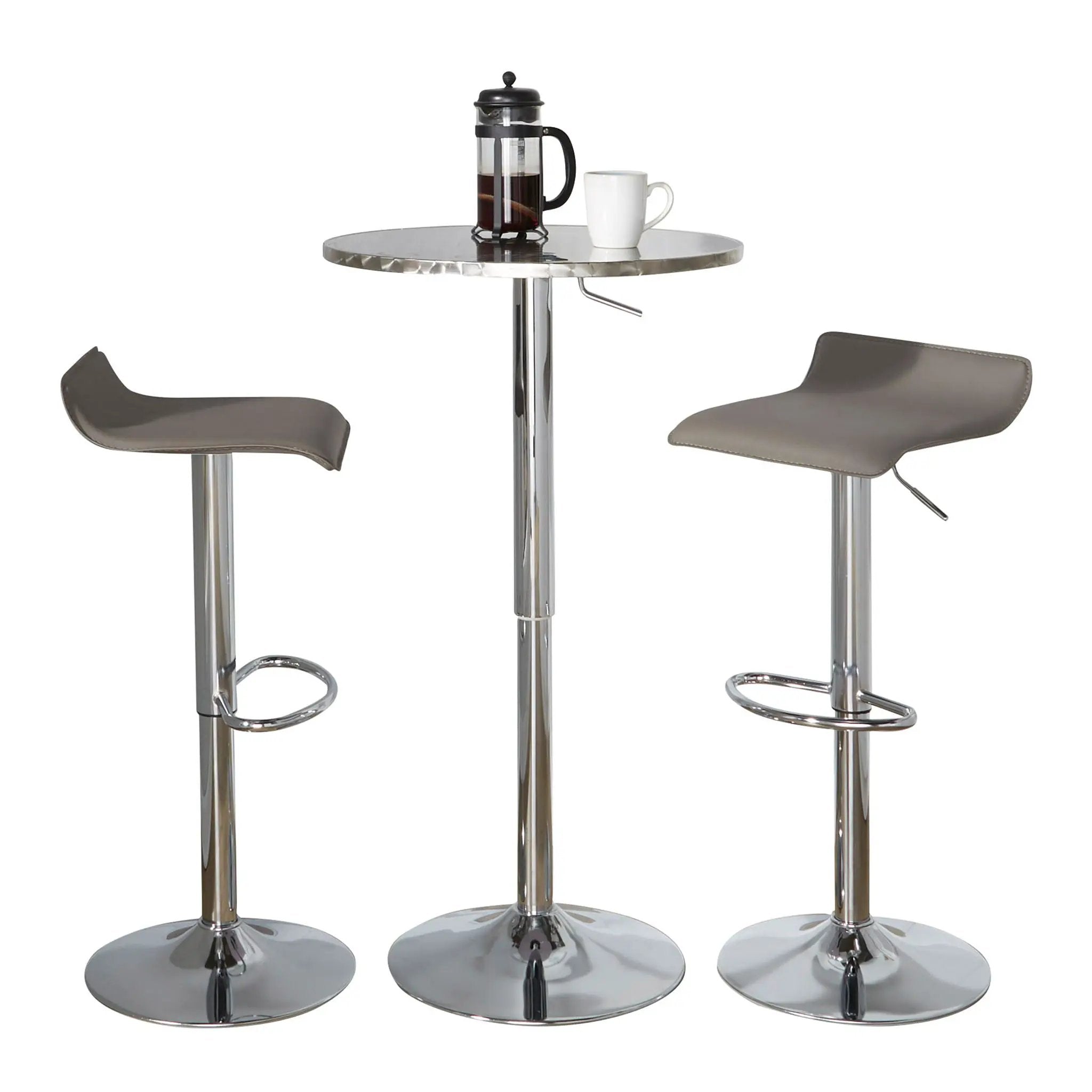 Ale - 3 Piece Bar Set Bistro Round Contemporary Adjustable Oval Footrest by HouseOfZazla