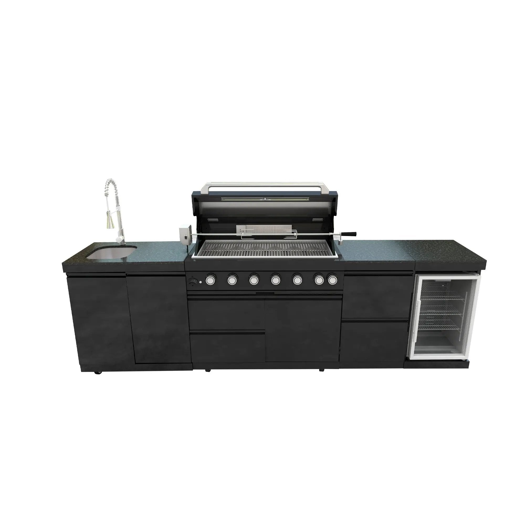 115" 6-Burner 85,000 Black Outdoor Kitchen Island Grill Rotisserie kit by Chery Industrial