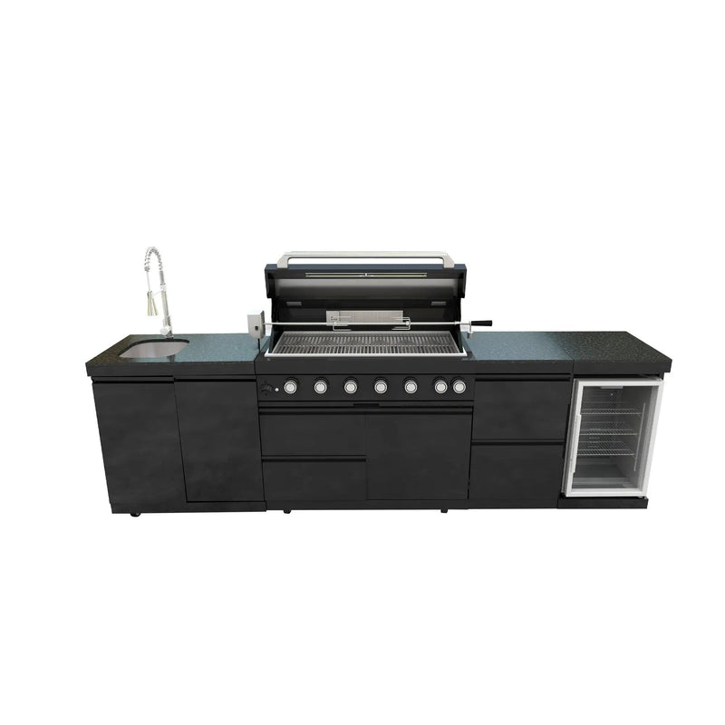 115" 6-Burner 85,000 Black Outdoor Kitchen Island Grill Rotisserie kit by Chery Industrial