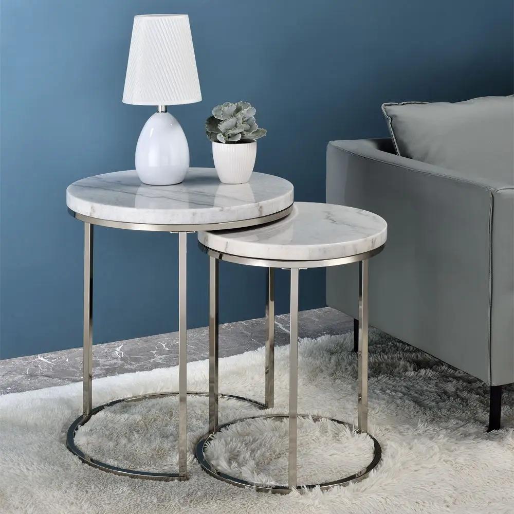 Zaidee - Nesting Table Set - Marble Top & Nickel by Unique Piece Furniture