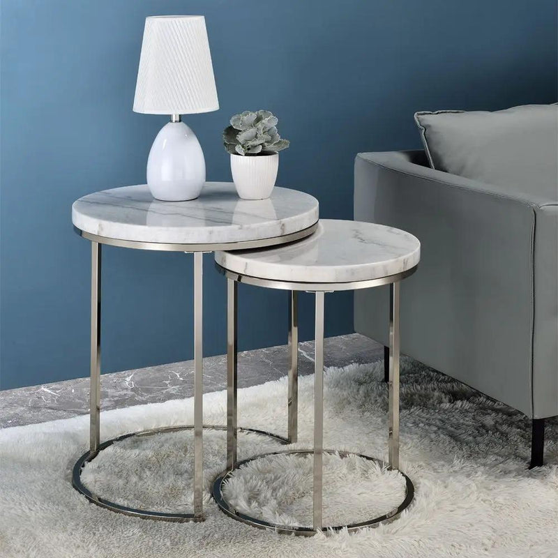 Zaidee - Nesting Table Set - Marble Top & Nickel by Unique Piece Furniture