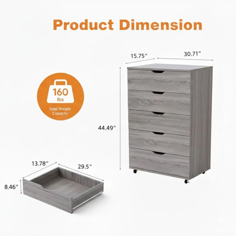 Modern 5 Drawer Dresser With Wheels by Unique Piece Furniture