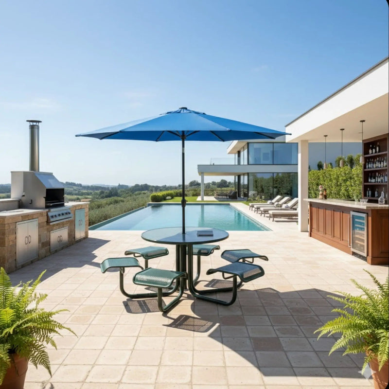 Solar LED Patio Umbrella With Crank Lift And Tilt, 8 Ribs, UV Resistant Canopy For Pool, Backyard & Patio (Without Base) - Blue by HouseOfZazla
