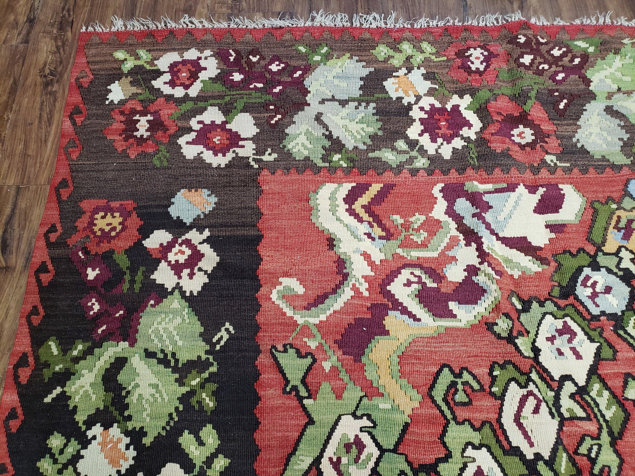 Karabakh Rug 8x11, Caucasian Kilim Rug, Vintage Antique Turkish Anatolian Azerbaijani Carpet, Wool Red & Black Hand-Woven 8 x 11 Living Room by Jewel Rugs