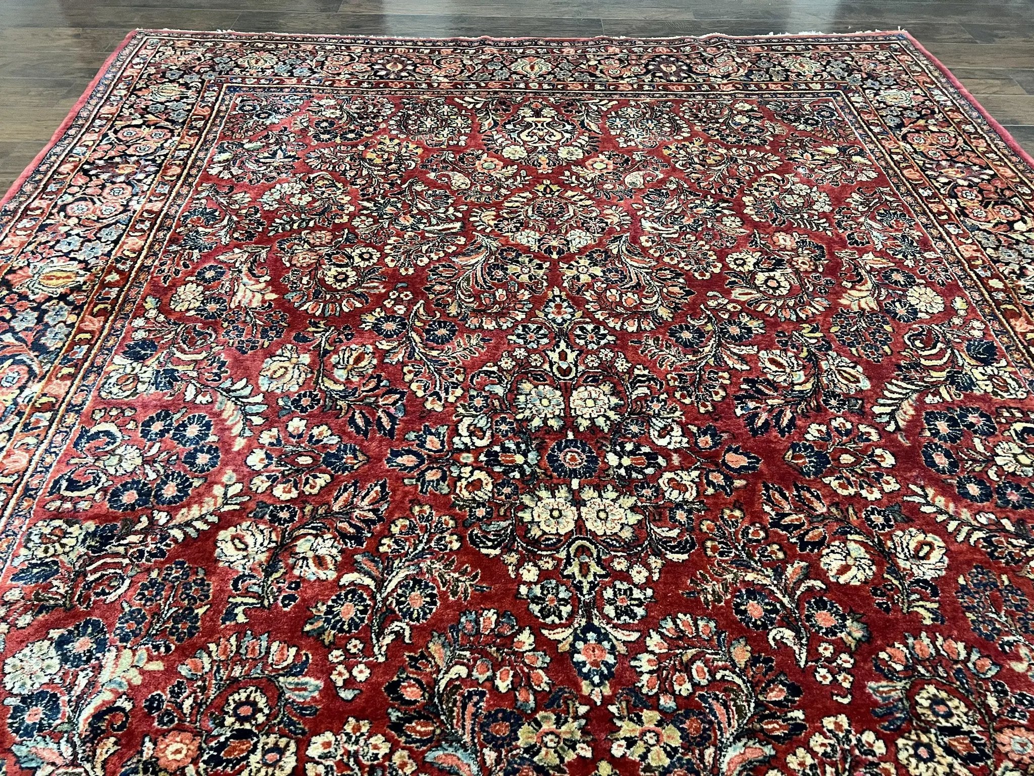 1920s Persian Sarouk Rug 9x12, Red Persian Carpet, High Quality Persian Rug, Allover Floral Pattern, Antique Oriental Rug, Wool Handmade Room Sized by Jewel Rugs