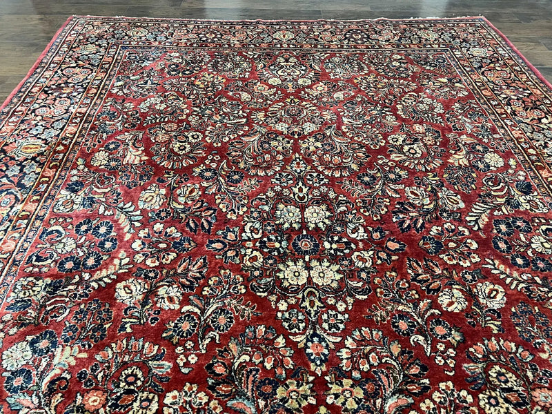 1920s Persian Sarouk Rug 9x12, Red Persian Carpet, High Quality Persian Rug, Allover Floral Pattern, Antique Oriental Rug, Wool Handmade Room Sized by Jewel Rugs
