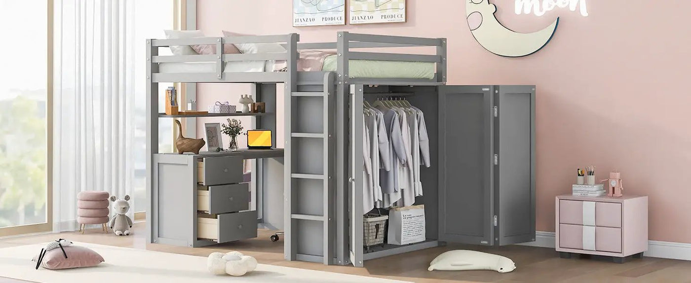 Loft Bed With Drawers, Desk, And Wardrobe by HouseOfZazla