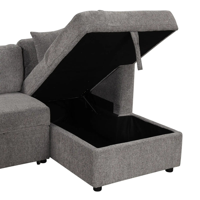 U-Shaped Sectional Sofa Pull Out Sofa Bed With Two USB Ports, Two Power Sockets, Three Back Pillows And A Storage Chaise For Living Room by HouseOfZazla