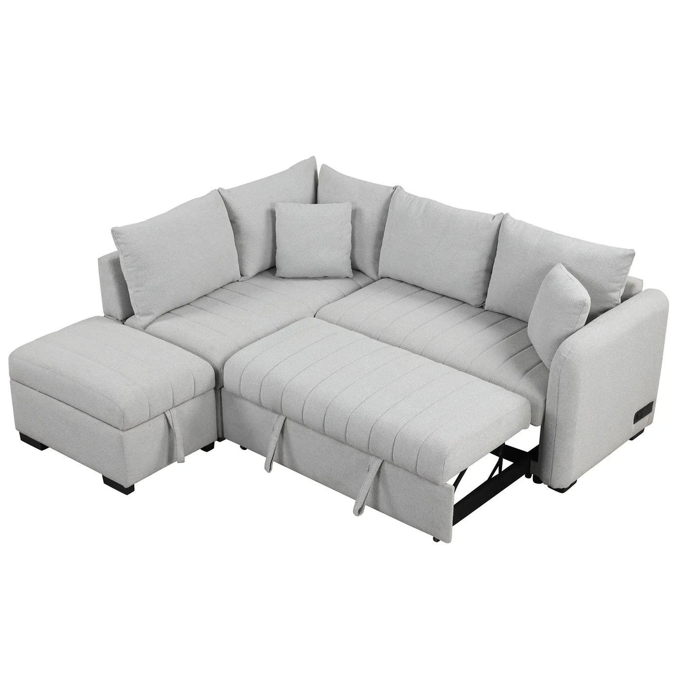 L-Shaped Sectional Pull Out Sofa Bed Sleeper Sofa With Two USB Ports, Two Power Sockets And A Movable Storage Ottoman by HouseOfZazla