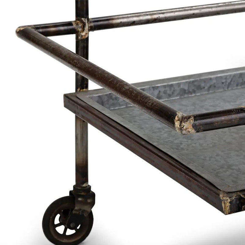 Percy Galvanized Metal Bar Cart - Gray by Unique Piece Furniture