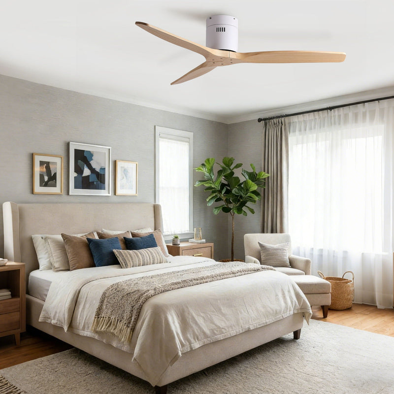 Low Profile Flush Ceiling Fan Without Light - Matte White / White by HouseOfZazla