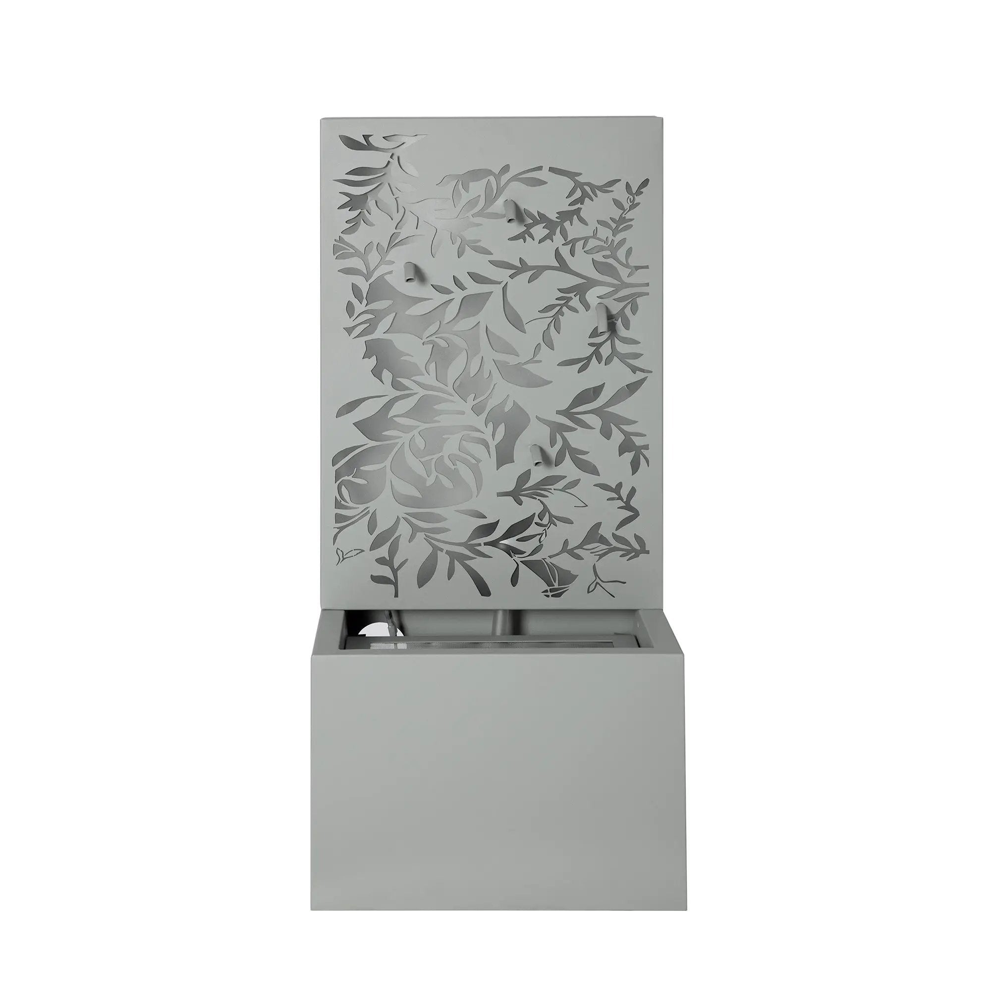 30.71' Light Gray Metal Leaf Cutout Outdoor Water Wall Fountain with LED Lights by HouseOfZazla