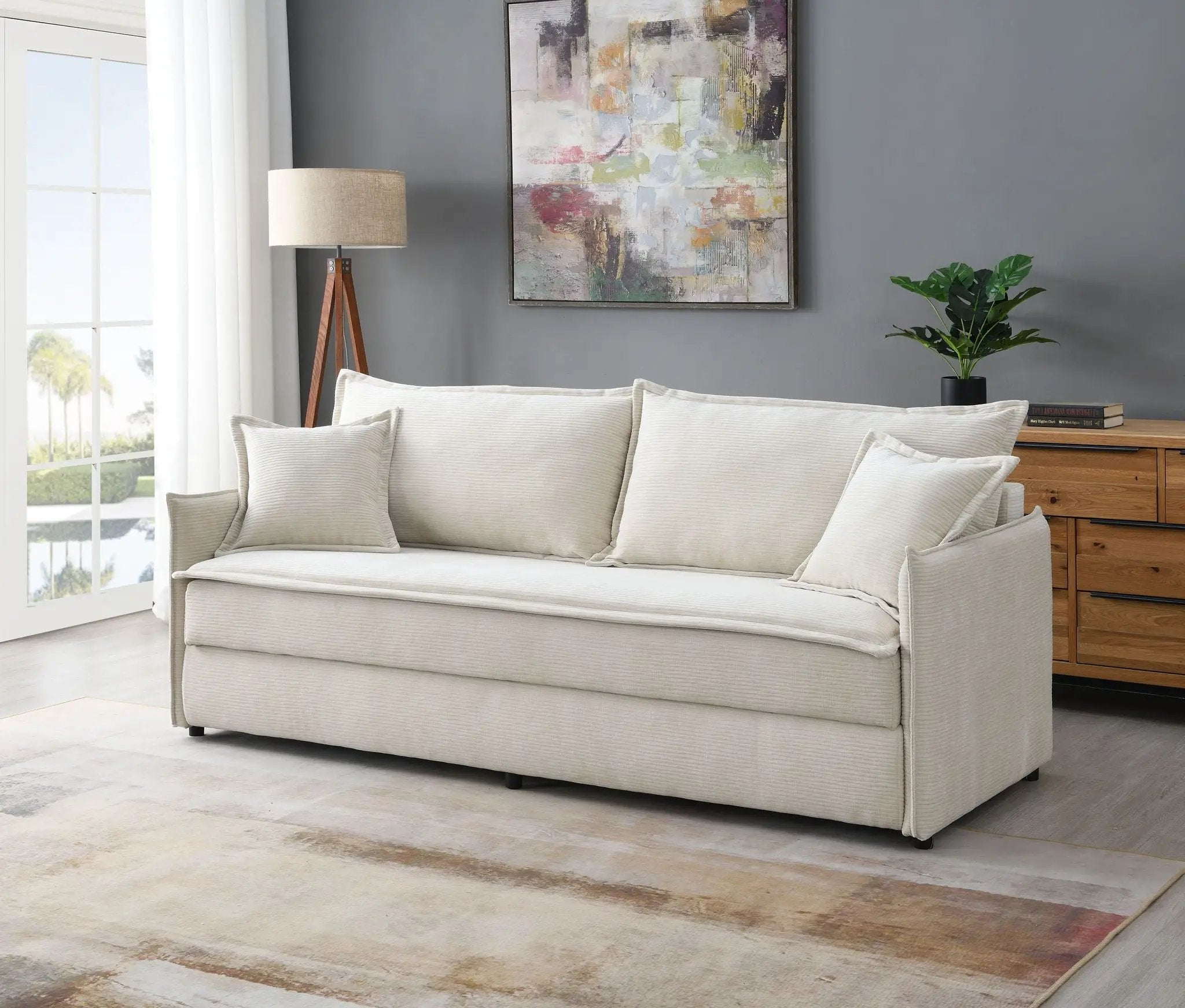 Elisea Sleeper Sectional Sofa With 2 Toss Pillows - Beige by HouseOfZazla