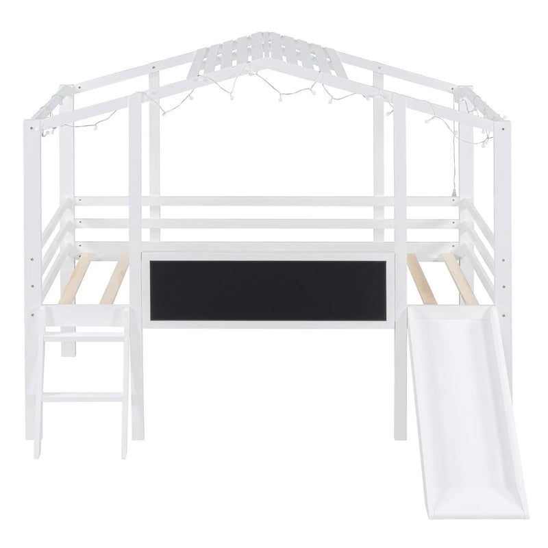 Loft House Bed With Ladder And Slide, With board And Light Strip On The Roof by HouseOfZazla