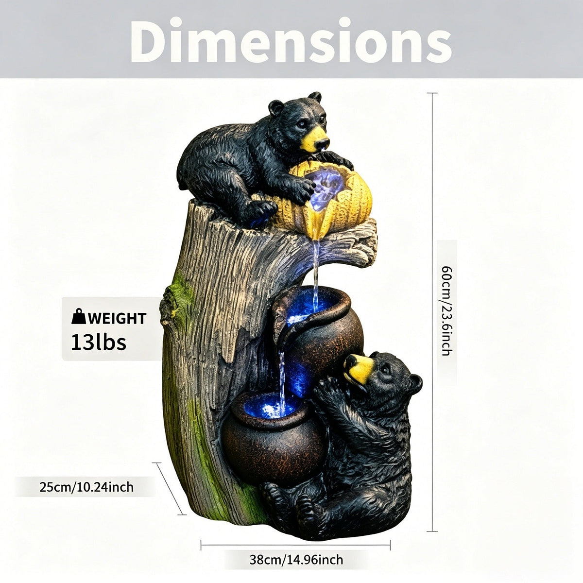 Resin Black Bear Outdoor Water Fountain with LED Lights, photo 3 of 13
