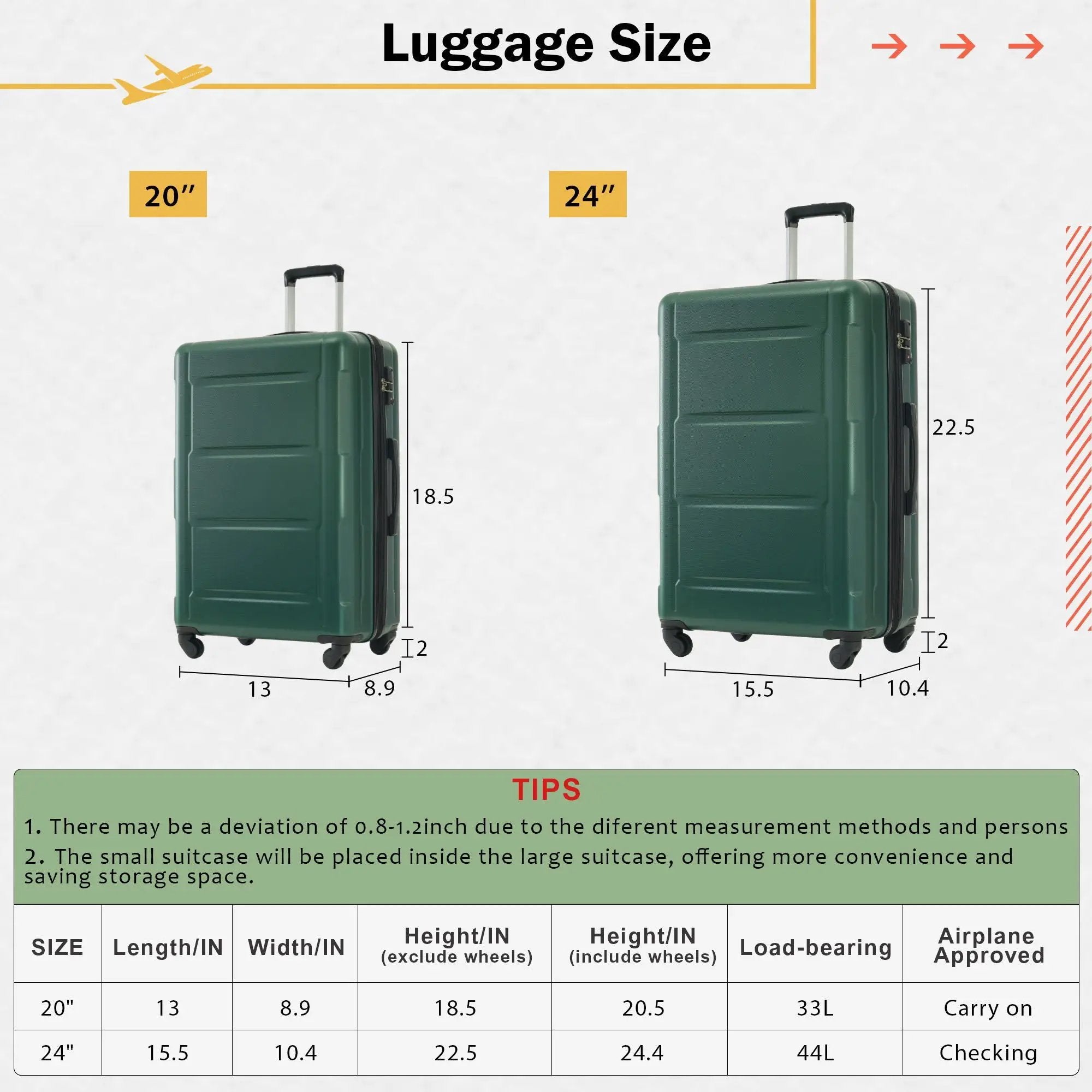 2 Piece Luggage Set With Bags Expanable Spinner Wheels ABS Lightweight Suitcase With Tsa Lock 20" / 24" by HouseOfZazla