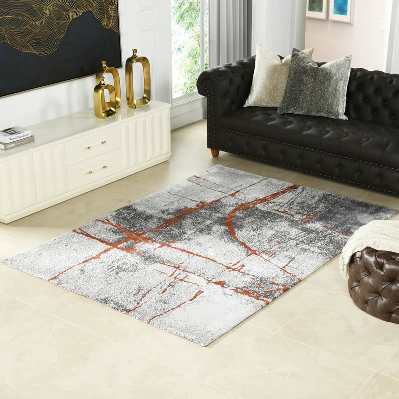 Quarry - 5' X 6.5' Abstract Area Rug - Gray / Orange by HouseOfZazla