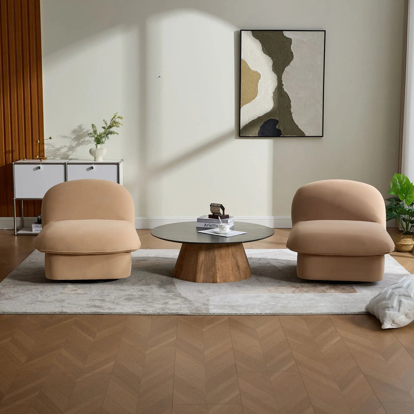 Pumpkin Shaped Swivel Accent Chair, 360 Degree Rotation For Living Room by Unique Piece Furniture
