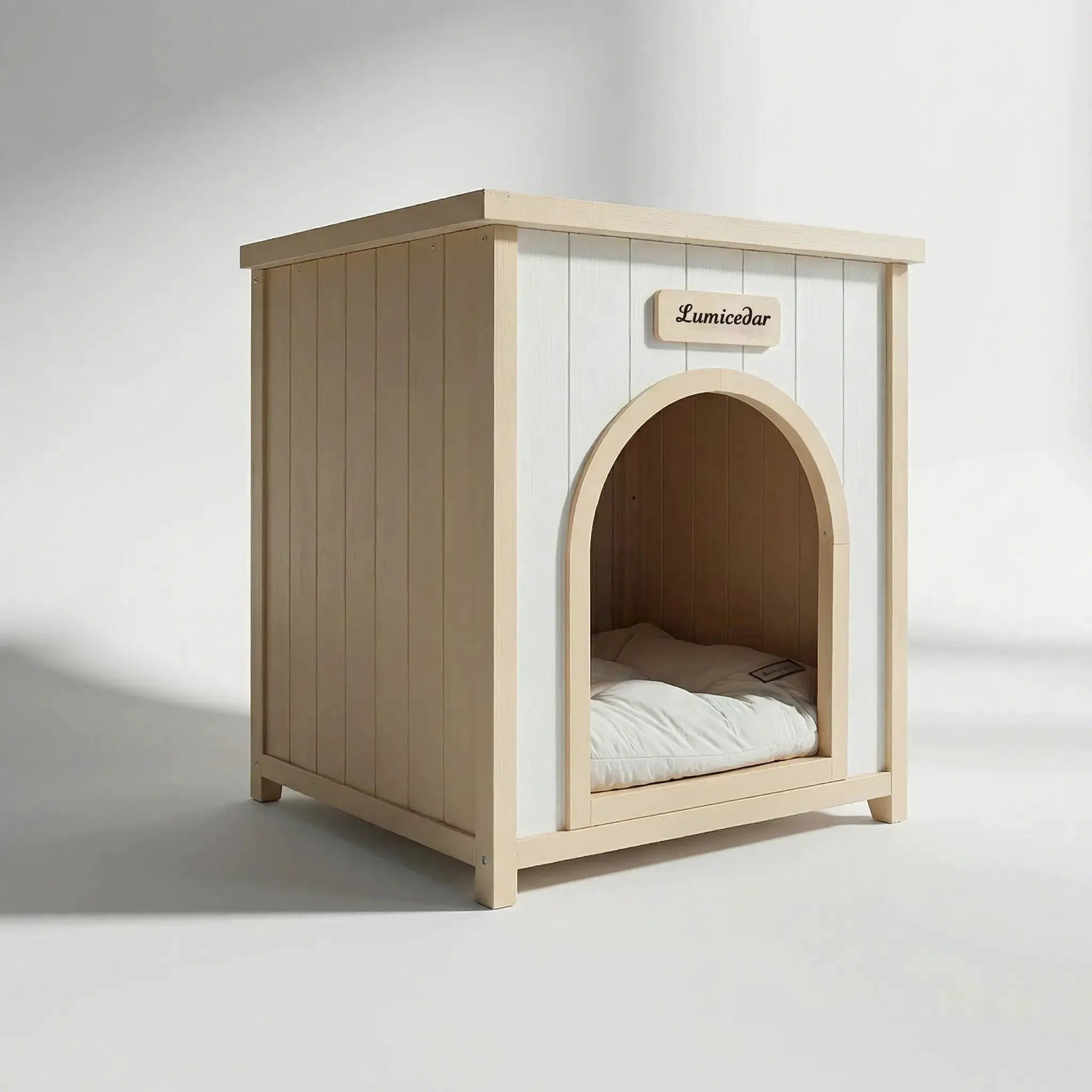 Indoor Dog House With Removable Cushion, Pet House For Cats & Small Dogs - Cream White / Light Yellow by HouseOfZazla