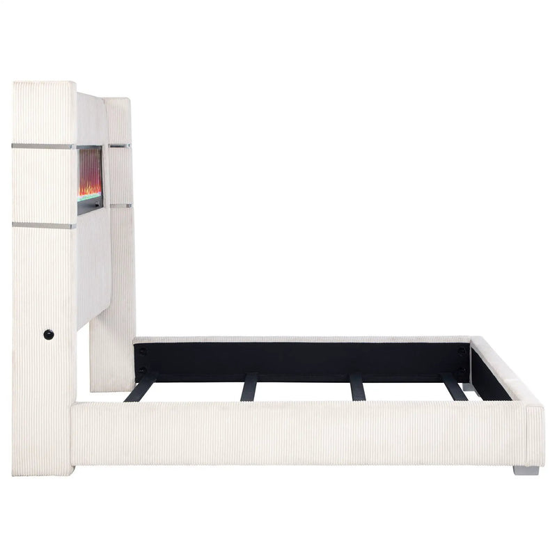 Tisdall Upholstered Queen Flame Visualizer Bed Cream by Unique Piece Furniture