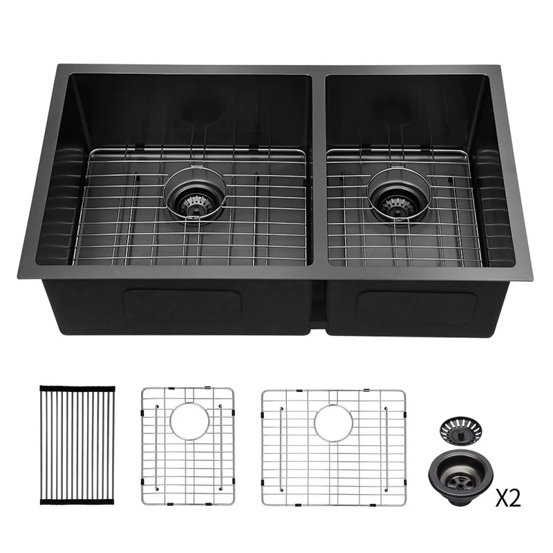 Modern Double Bowl Undermount Kitchen Sink 50 / 50 Design Stainless Steel by HouseOfZazla