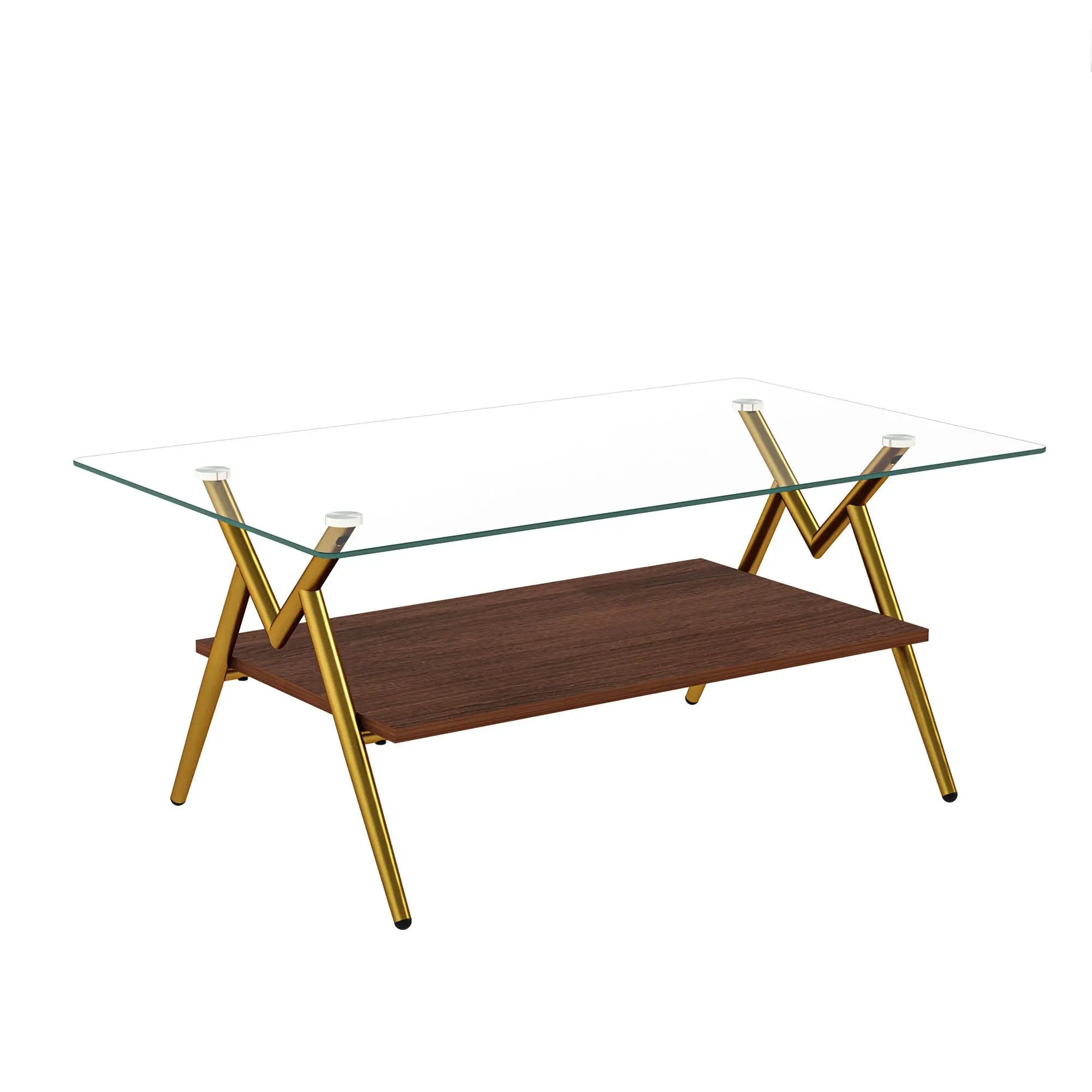 Rectangle Coffee Table With Tempered Glass Top And Shelf by HouseOfZazla