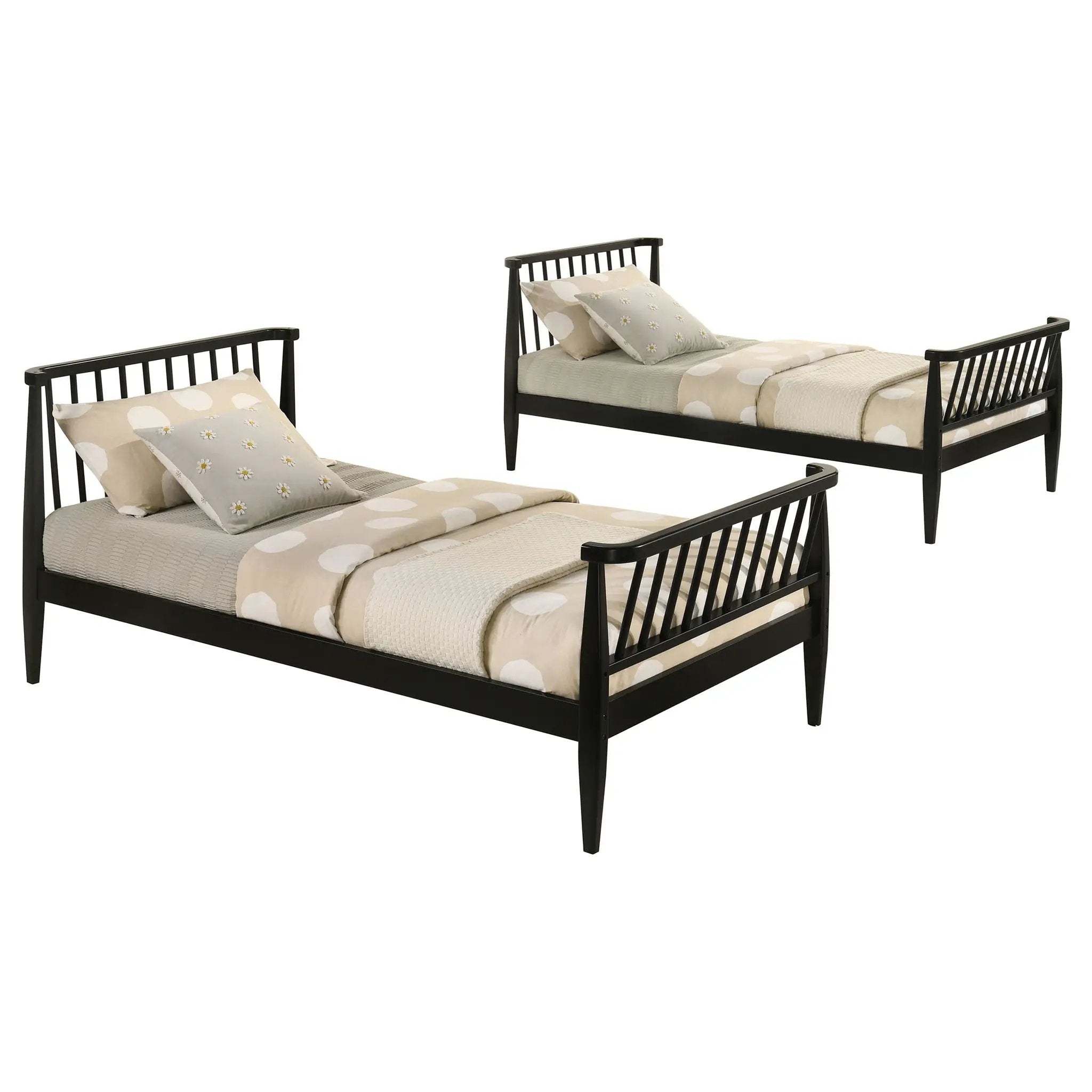 Abram Windsor Twin Over Twin Wood Bunk Bed with Ladder Black by Unique Piece Furniture