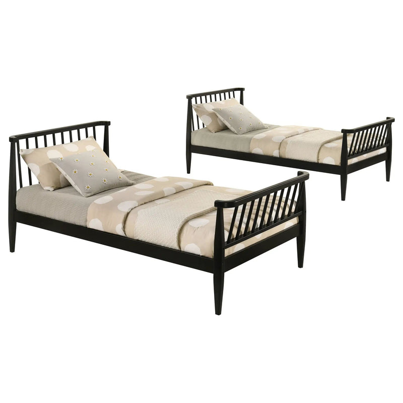 Abram Windsor Twin Over Twin Wood Bunk Bed with Ladder Black by Unique Piece Furniture