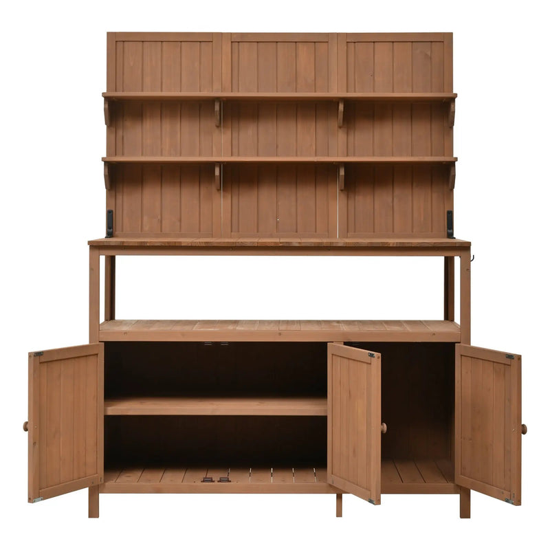 TOPMAX Potting Bench with Hutch, 50.2' Solid Fir Wood Garden Workstation by HouseOfZazla