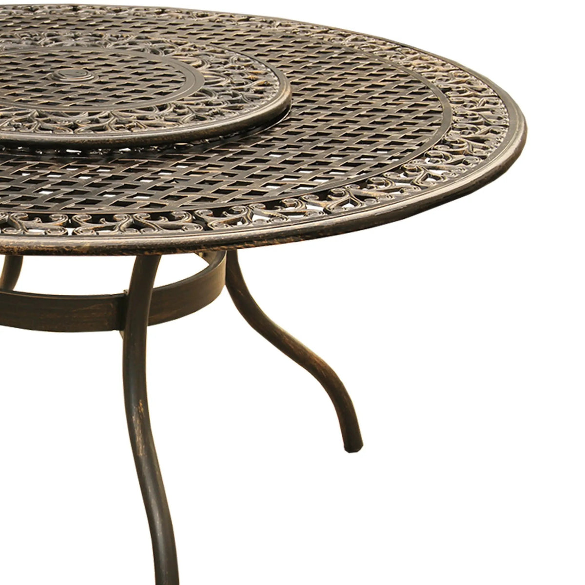 Outdoor Ornate Aluminum 59-in Round Patio Dining Table with Lazy Susan by Sharicks
