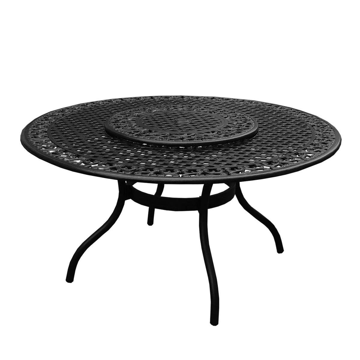Outdoor Ornate Aluminum 59-in Round Patio Dining Table with Lazy Susan by Sharicks