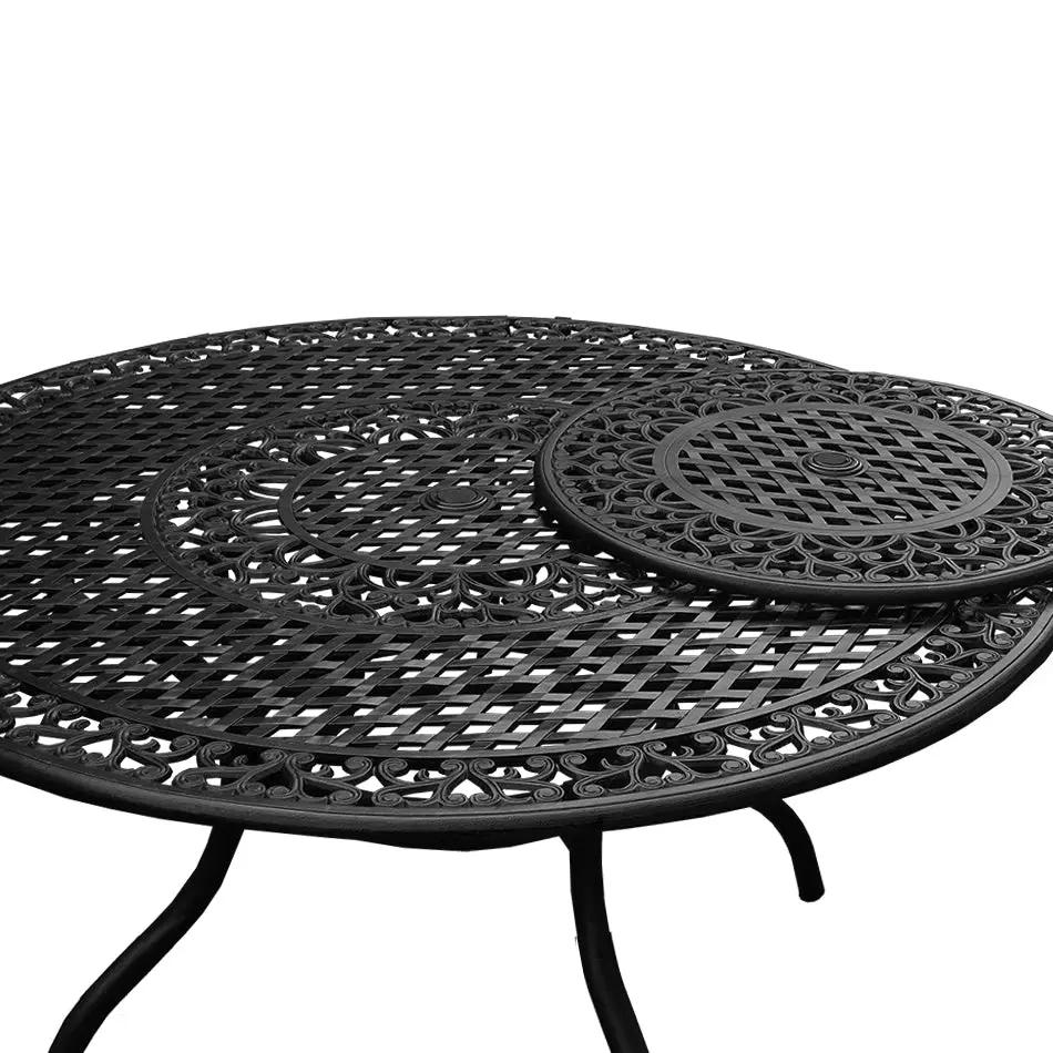 Outdoor Ornate Aluminum 59-in Round Patio Dining Table with Lazy Susan by Sharicks