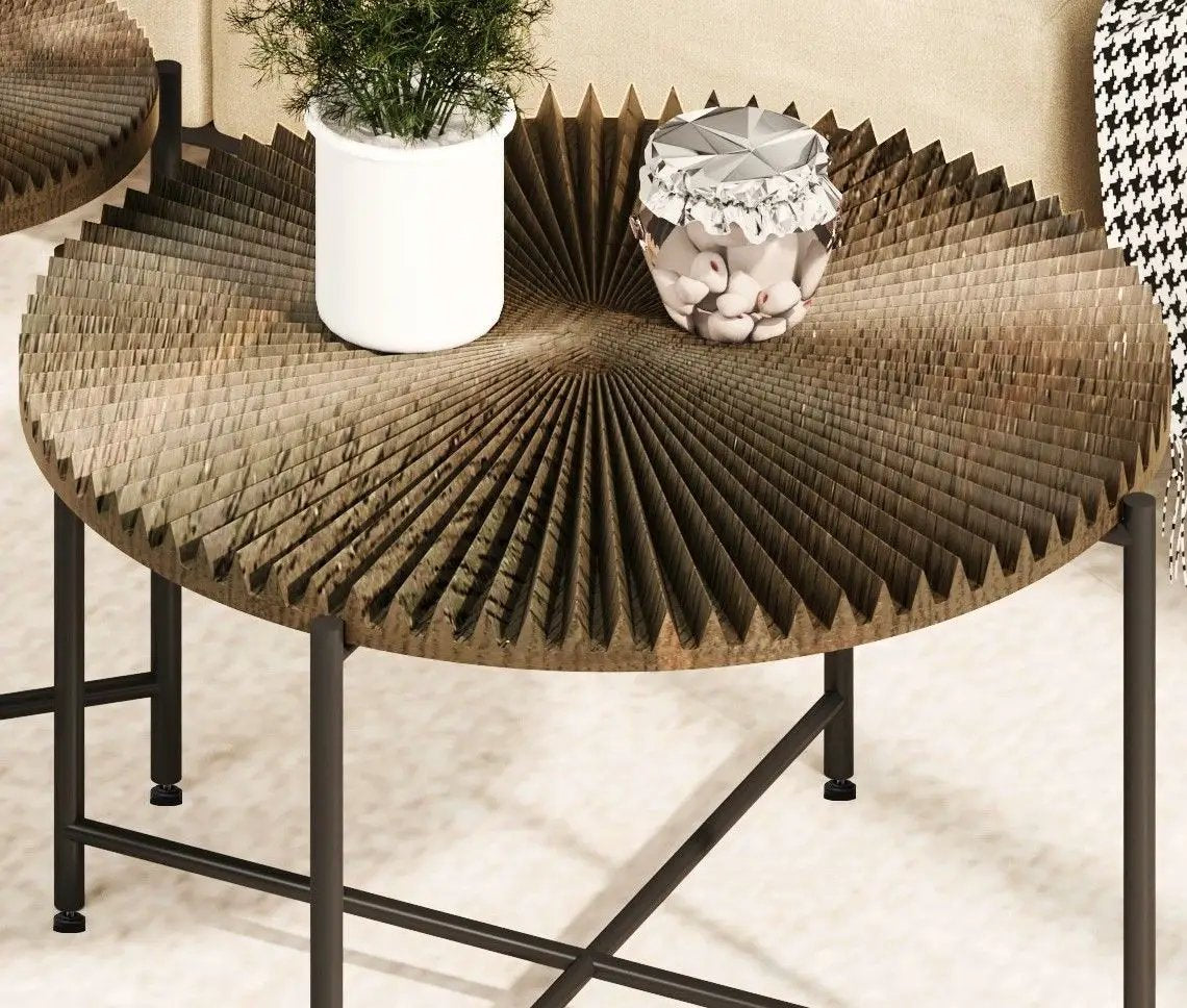 Radial - Pattern Coffee And End Table Set Waterproof Cover, Distressed Cylindrical Design (Set of 2) by Unique Piece Furniture