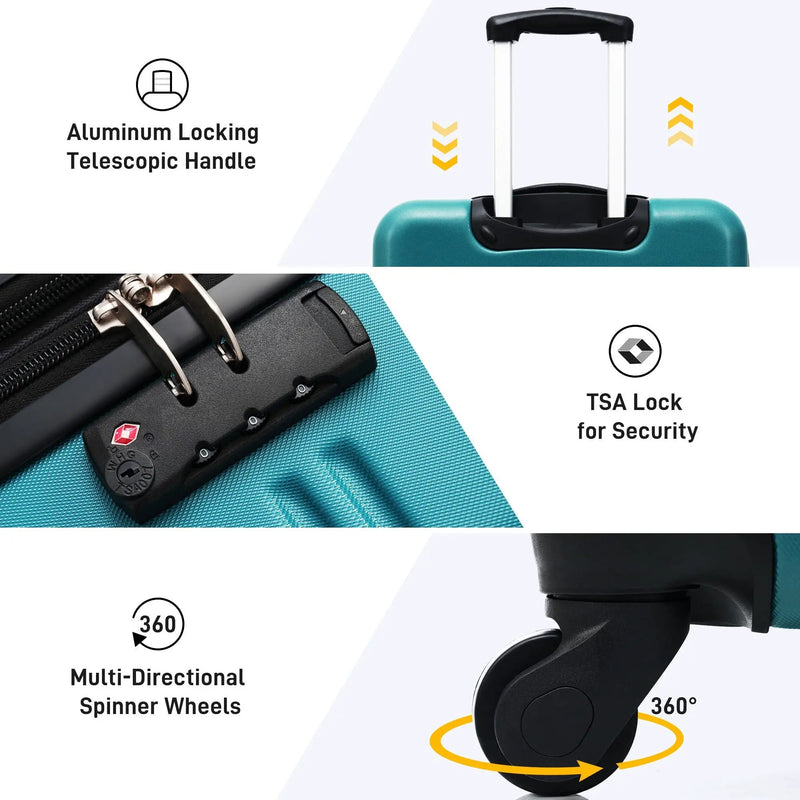 Hardshell Luggage Sets 3 Pieces Spinner Suitcase With Tsa Lock Lightweight 20" 24" 28" - Antique Blue Green by HouseOfZazla