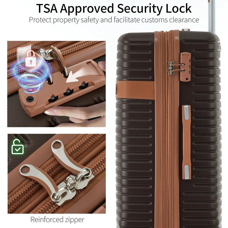 4 Piece Luggage Set Suitcase Set, Abs Hard Shell Lightweight Expandable Travel Luggage With 4 Packing Cubes, Tsa Lock, Spinner Wheels (16 / 20 / 24 / 28) - Coffee by HouseOfZazla