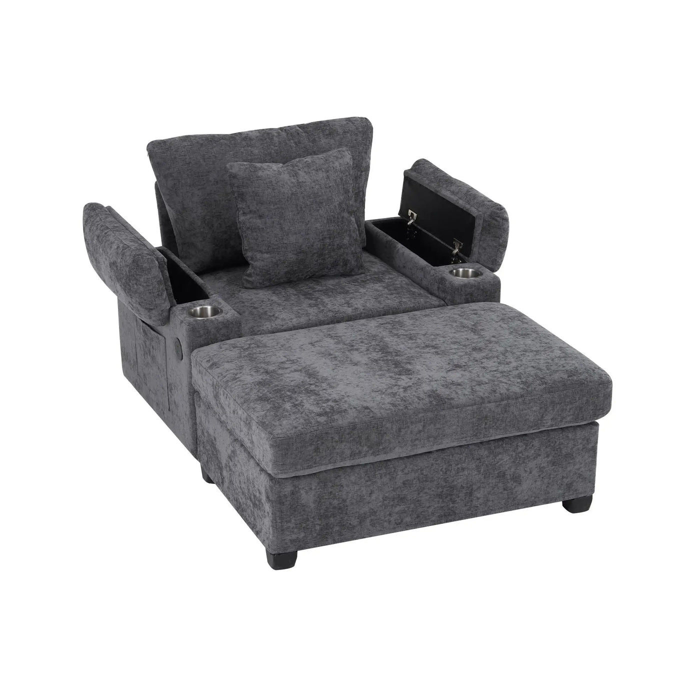 Modern Oversized Chair With Ottoman, Cupholders And USB Charging Ports by Unique Piece Furniture