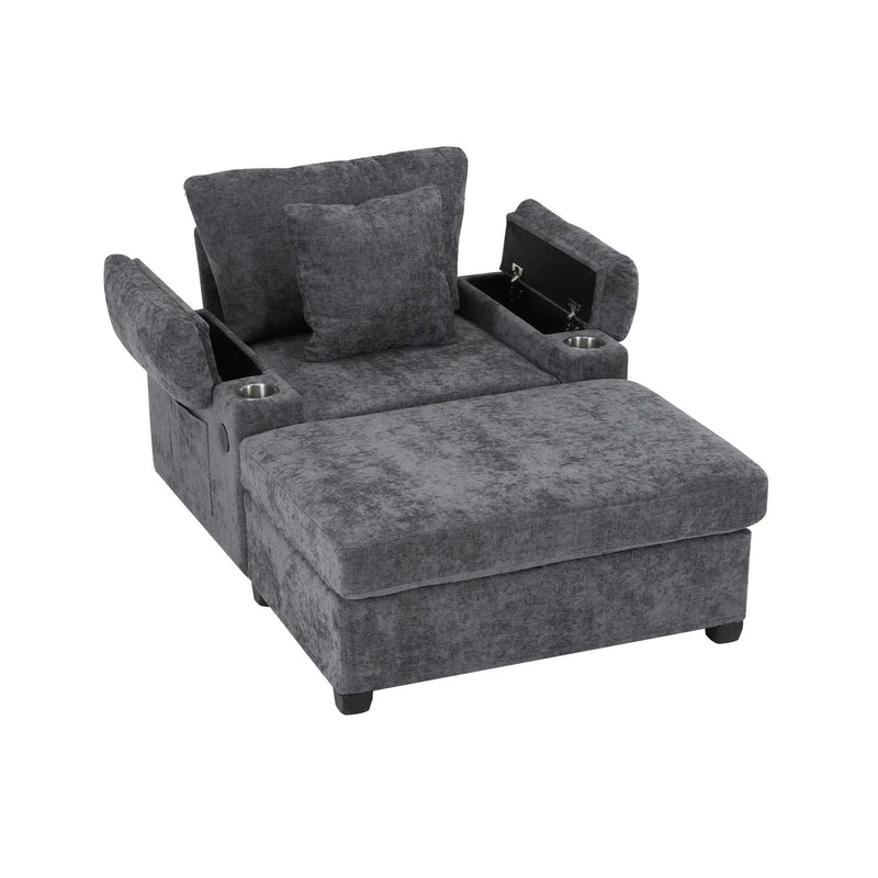 Modern Oversized Chair With Ottoman, Cupholders And USB Charging Ports by HouseOfZazla