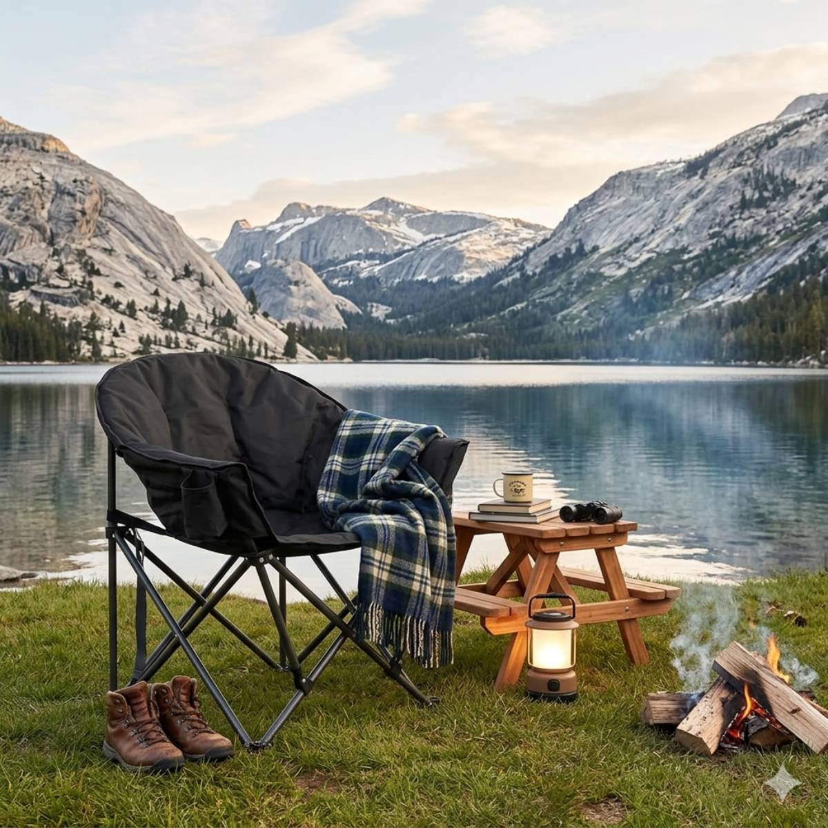 Oversized Camping Chair, Portable Folding Moon Chair with Side Pocket by HouseOfZazla