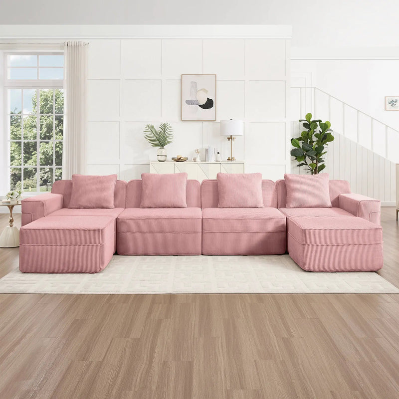 Modular 4 Seat U Shape Sectional Boneless Sofa by HouseOfZazla