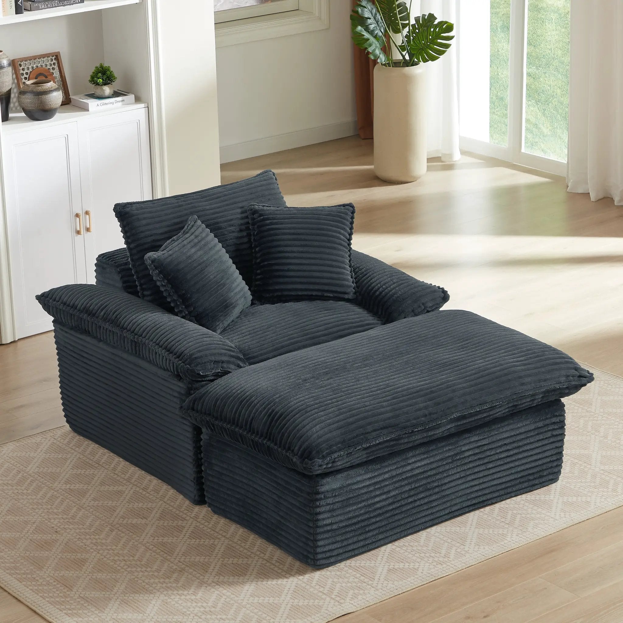 51.97 Inch Comfortable Single Seat Sofa with Unique Footrest Design by HouseOfZazla