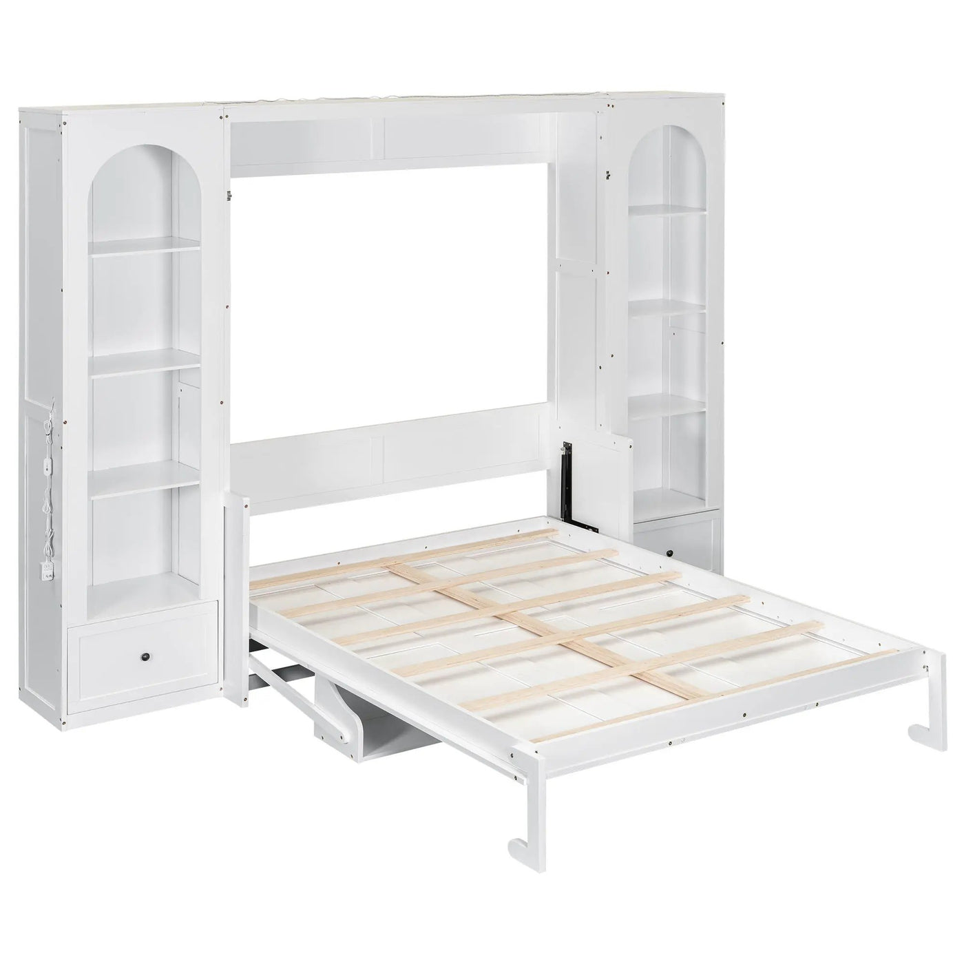 French Style Murphy Platform Bed With Shelf, Side Cabinets, Drawers And LED by Unique Piece Furniture