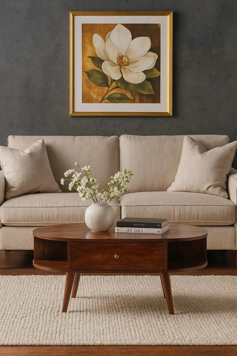 Oval Coffee Table With 1 Drawer - Chestnut by HouseOfZazla