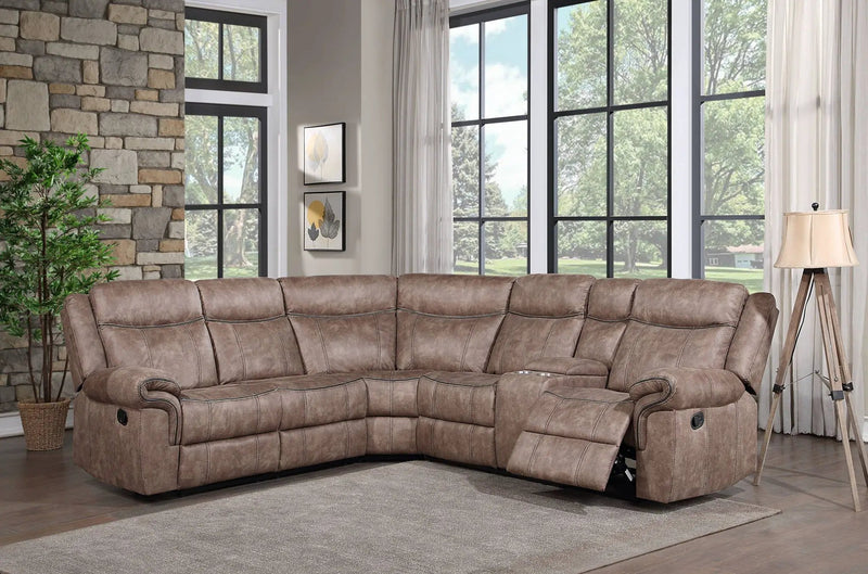 Dollum - Two Tone Nubuck Manual Recliner Sectional Sofa With USB Port Cupholder Console by HouseOfZazla