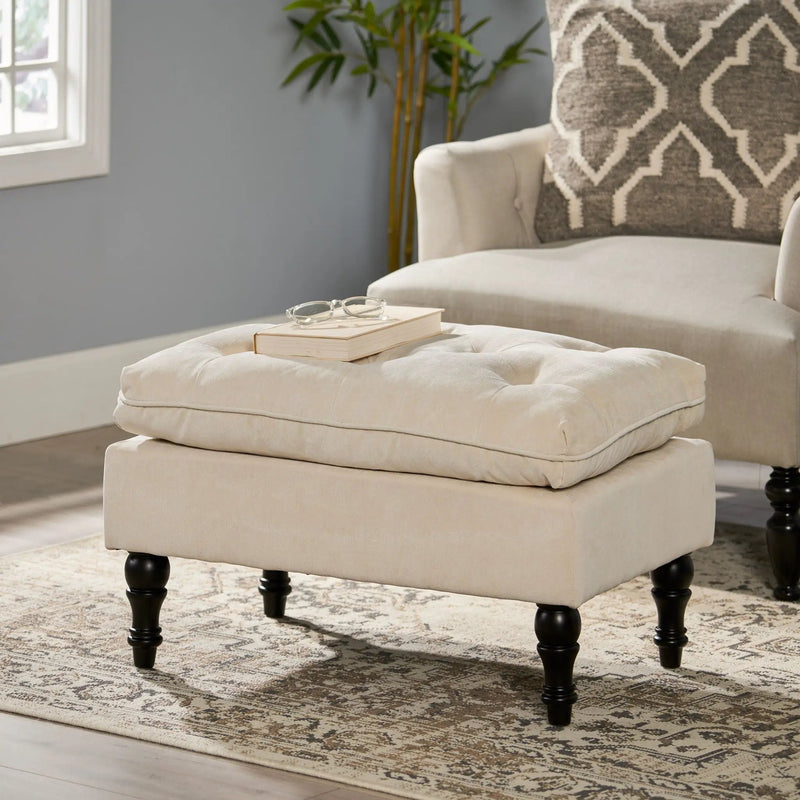 Lofton Pillow Top Ottoman With Button Tufting - Cream by HouseOfZazla
