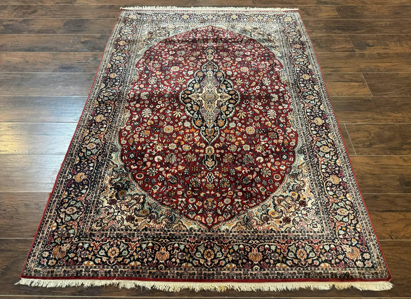 4x6 Silk Rug, Very Fine 650 KPSI, Silk Persian Carpet, Red, Floral Medallion, Sino Persian by Jewel Rugs